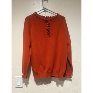 BTFBM Women Orange Ruffle Neck Button Up Knit Sweater XL
